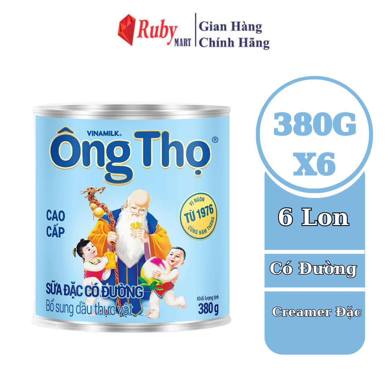 Combo 6 hộp sữa đặc có đường ông thọ chữ xanh - hộp thiếc 380g