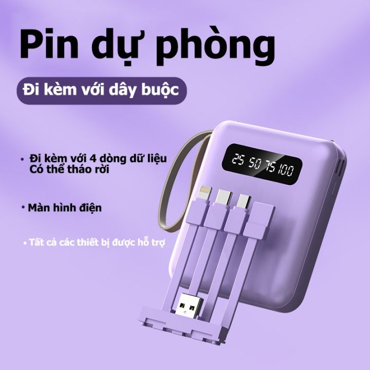 PIN SẠC DỰ PHÒNG 20000MAH DI ĐỘNG VỚI ĐÈN LED, ĐI KÈM 4 DÂY CÓ THỂ THÁO RỜI - SẠC AN TOÀN - NHANH CẤP TỐC