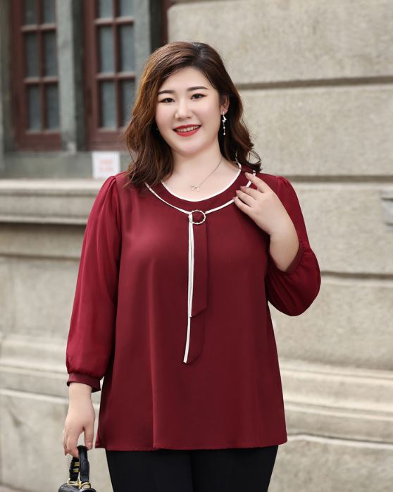 Áo kiểu lụa tay dài đỏ đô bigsize cao cấp - BS222D