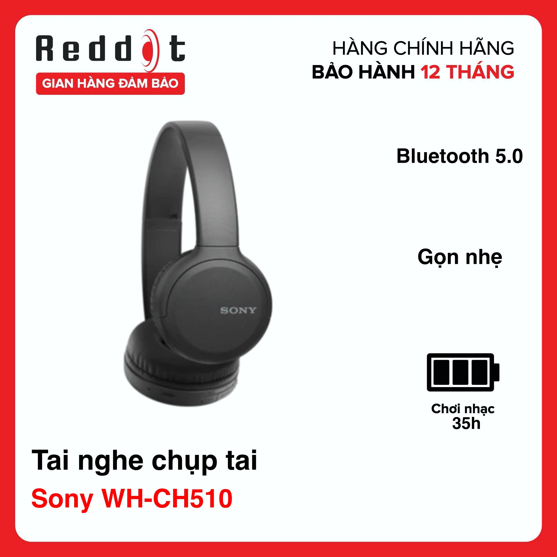 Tai nghe chụp tai Bluetooth Sony WH-CH510 - Hãng phân phối chính thức