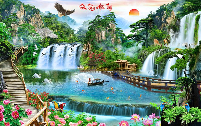 Tranh dán tường vtc sơn thủy hữu tình ud0217 kim sa