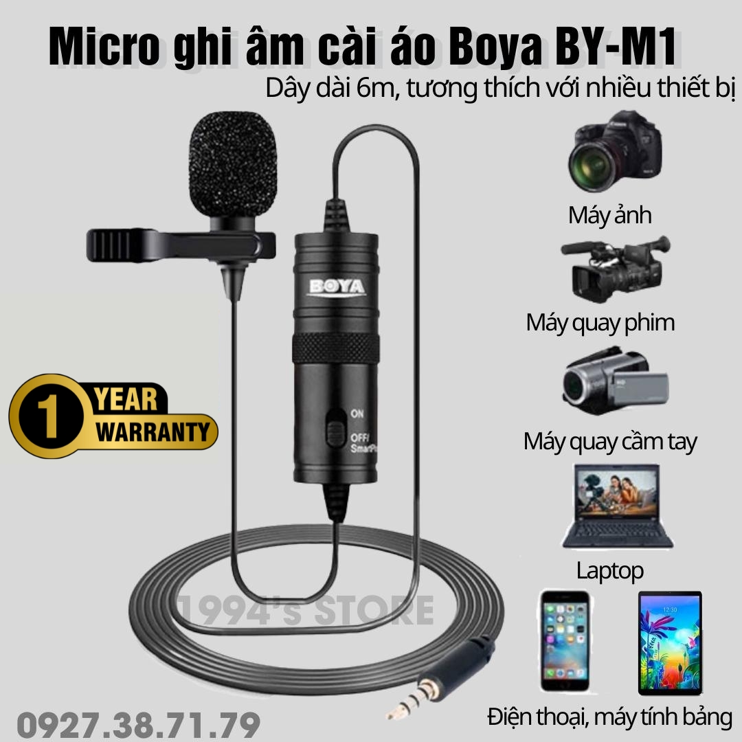 Boya BY-M1 Micro thu âm cài áo - Micro ghi âm chuyên nghiệp cho máy ảnh, máy quay, điện thoại, máy tính bảng