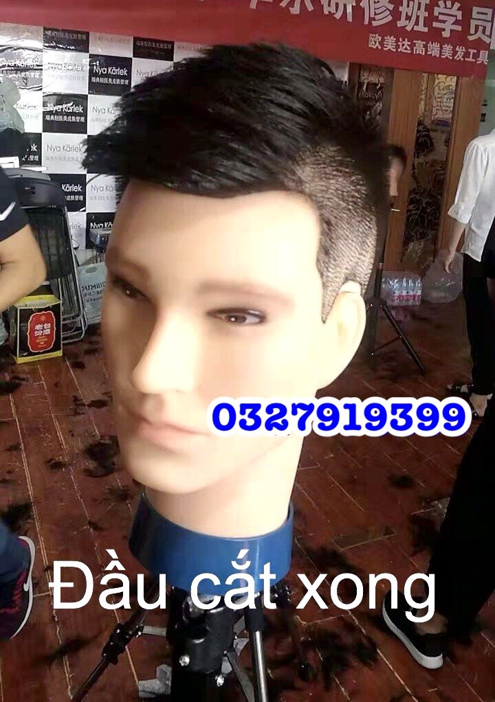 Male Mannequin Head with 100% Real Hair Mx06 - Heat Resistant to 230 Degrees - 22cm Long - Black Color - Used for Learning How to Cut, Curl, and Straighten Hair - High Quality - Professional Product