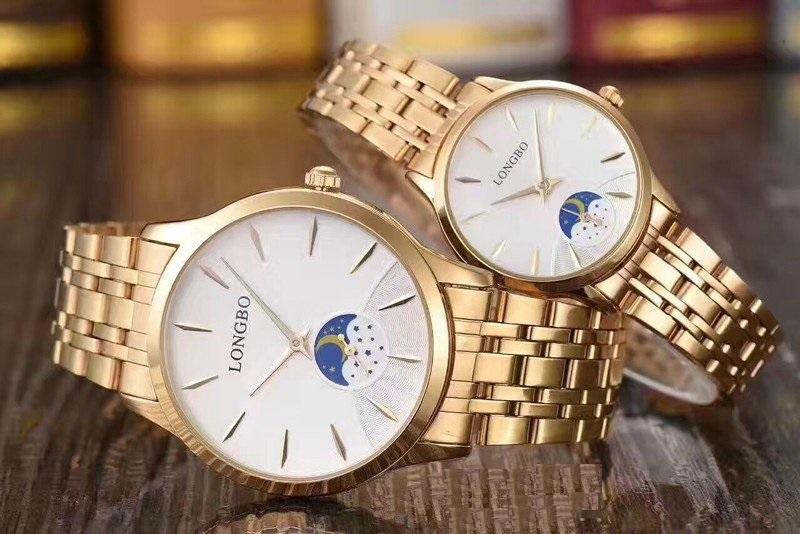 Đồng hồ cặp thời trang nam nữ LongBo dây kim loại mặt tròn cực đẹp
