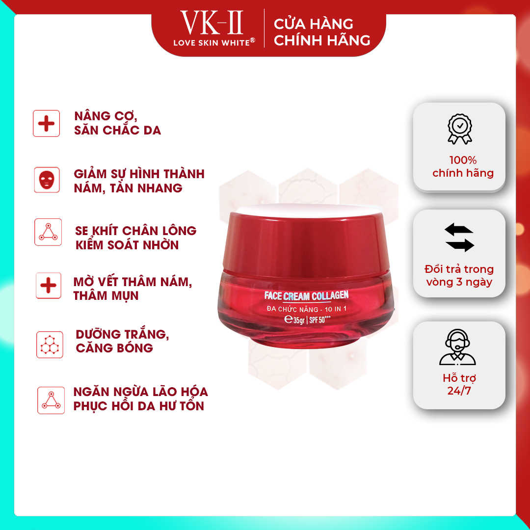 Kem dưỡng da đa chức năng 10 in 1 vk-ii love skin white face cream collagen 35g