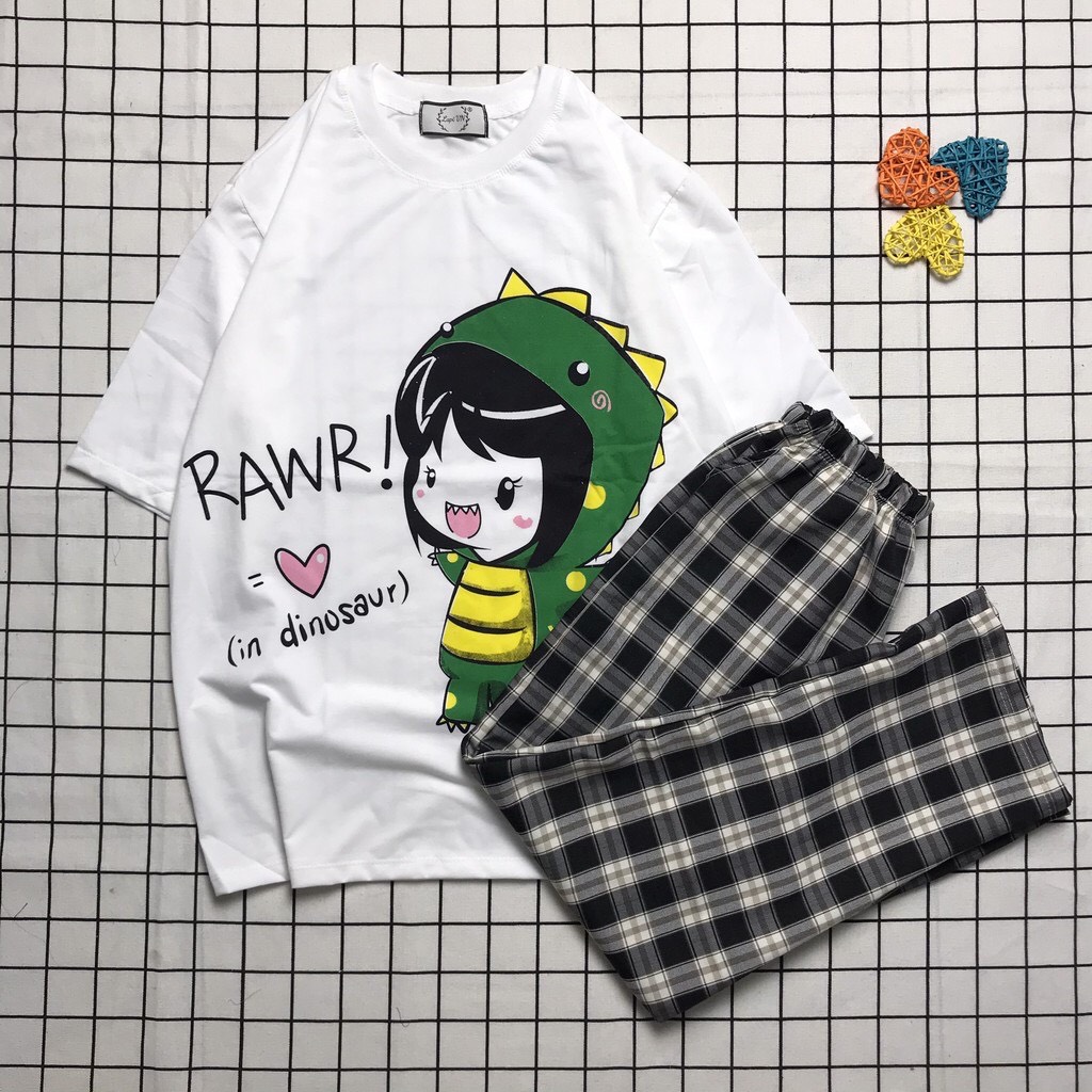 Đồ Bộ Dài 3D Cartoon Em Bé Khủng Long + Quần Dài Caro Ống Rộng Cực Xinh  Vải Coton Thoáng Mát Đồ Bộ Dài Đẹp  Đồ Bộ Hoạt Hình Dễ Thương TTSLB0068