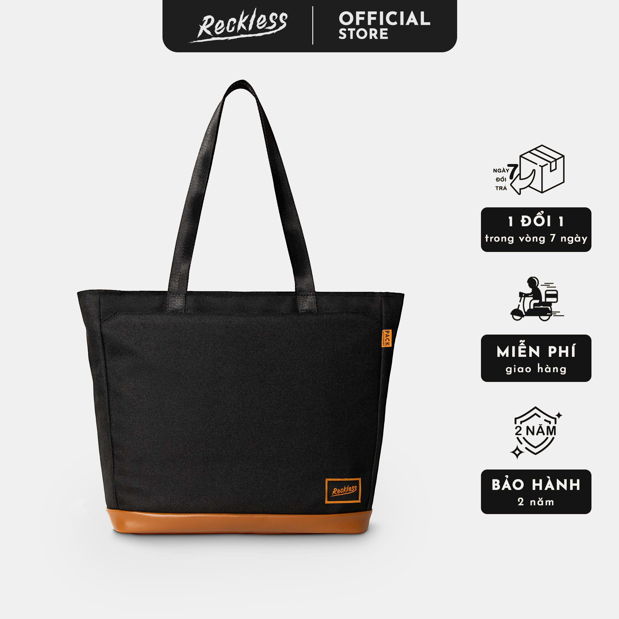 Túi Tote Reckless May Tote (Vải Polyester, Nhiều Ngăn Tiện Ích, Laptop 14 Inch)