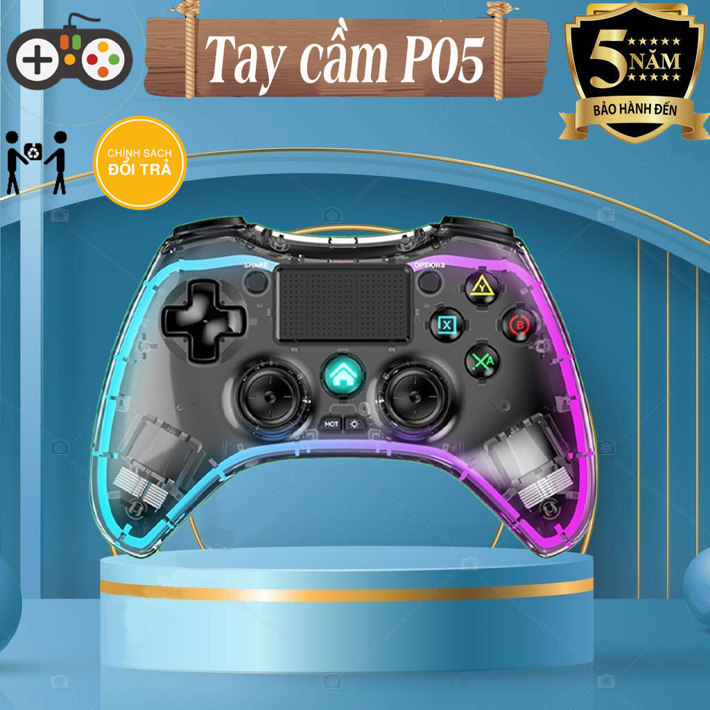 Tay cầm chơi game, máy chơi game P05 không dây kết nối bluetooth, có đèn led, hộ trợ  Gyro xoay 360 độ, pin 1000 mAh, sơ đồ phím chuẩn