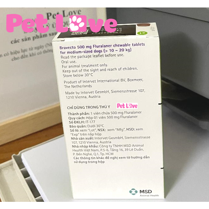Bravecto diệt ghẻ ve rận bọ chét (chó 10 - 20kg)