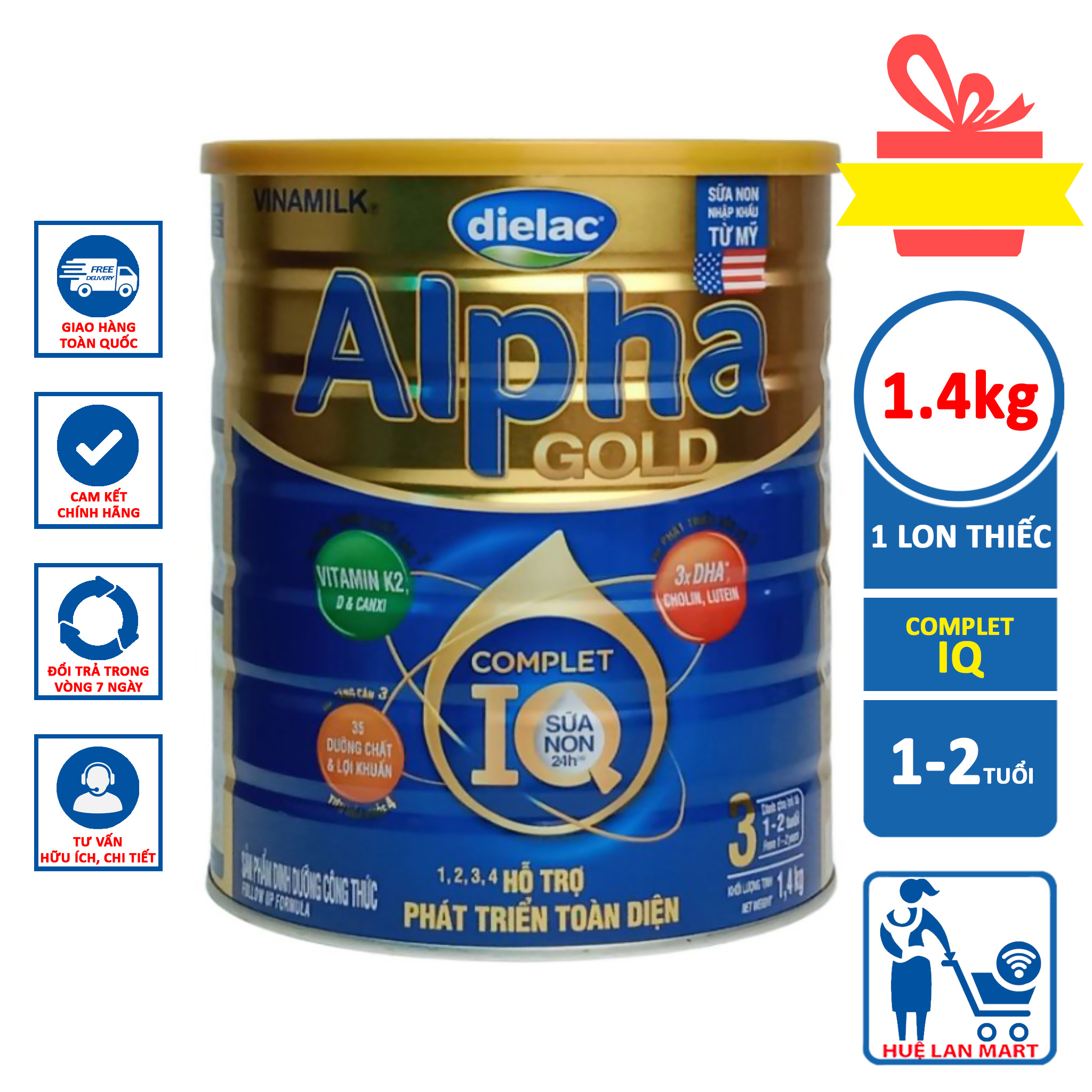 Sữa Bột Vinamilk Dielac Alpha Gold IQ 3 - Hộp 1,5kg Cho trẻ từ 1 2 tuổi