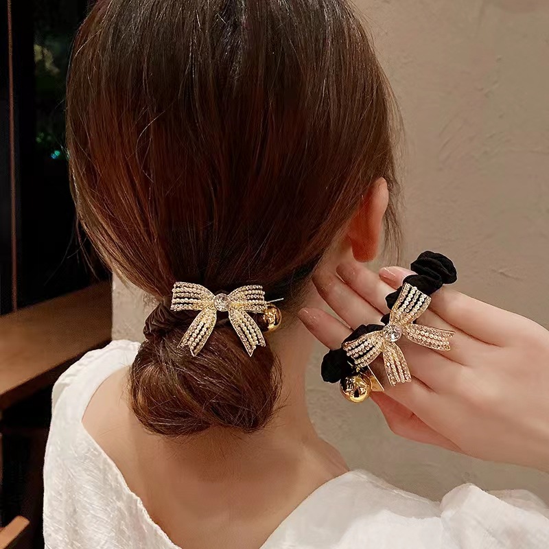 Dây Cột Tóc Nơ Đính Đá Xinh Xắn Sang Chảnh Cho Nữ, cột tóc đẹp