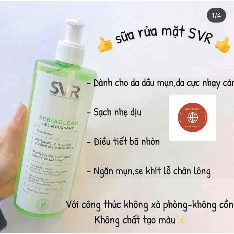 Sữa Rửa Mặt Cho Da Dầu Mụn, Nhạy Cảm SVR Sebiaclear, 400ml