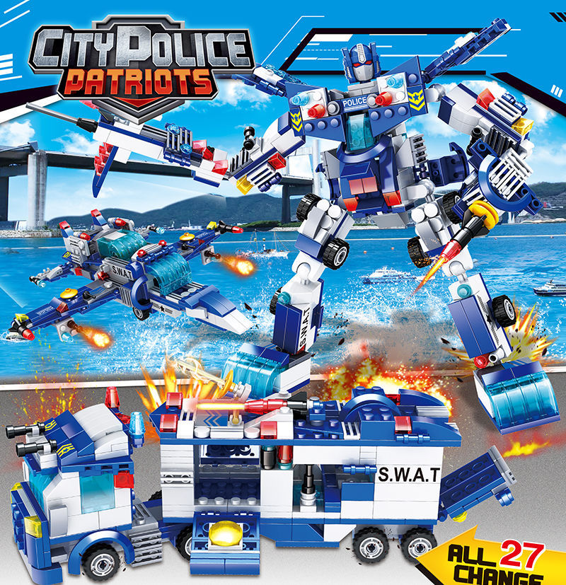 Đồ chơi lắp ráp, Lego Giá rẻ, Lego robot đoàn tàu, máy bay biệt đội police 452 chi-tiết - minhhanh588