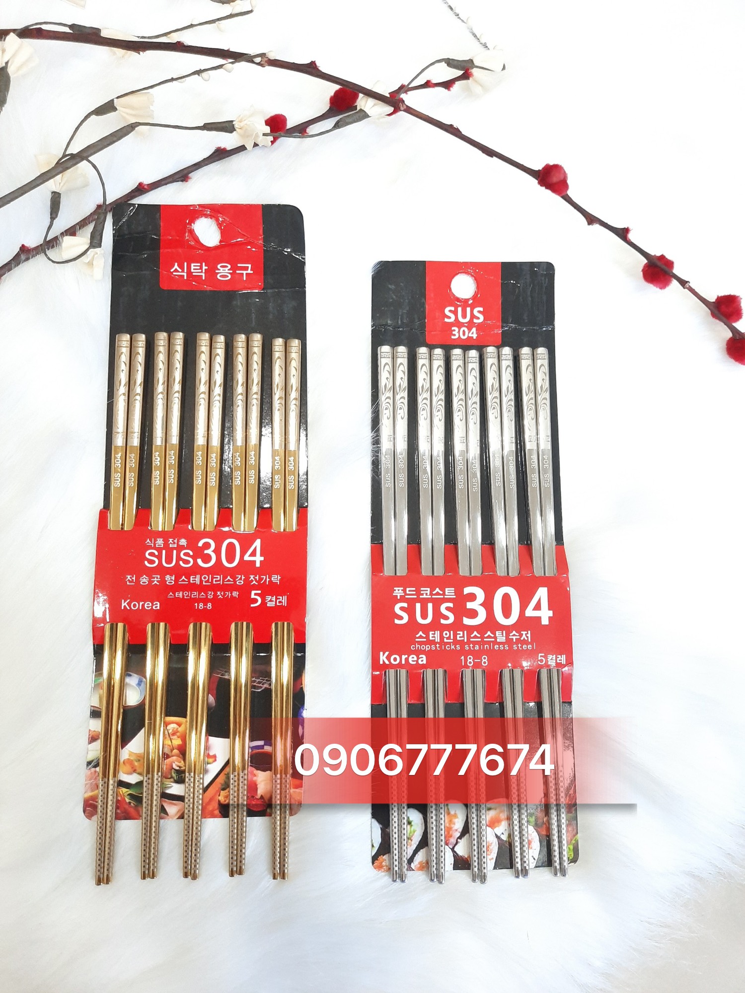 Bộ 5 đôi Đũa inox SUS 304 Hàn Quốc chuẩn HÀNG LOẠI 1