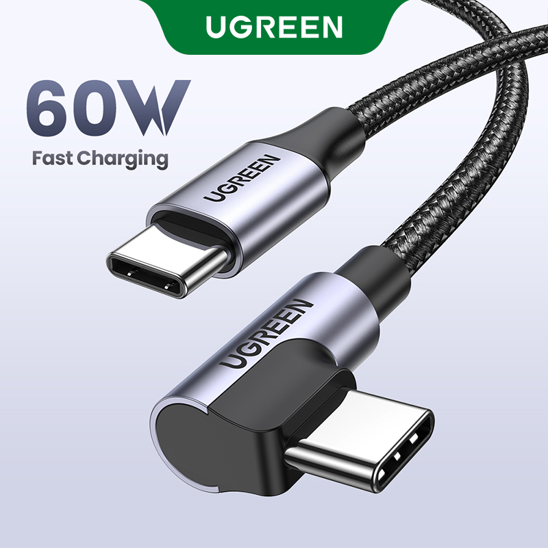 Cáp UGREEN 60W USB C sang USB C Cáp sạc nhanh USB C góc phải Tương thích với MacBook Pro Air, iPad Pro Mini Air Samsung S23 S22 Xiaomi 11t 12t Switch Model:50123