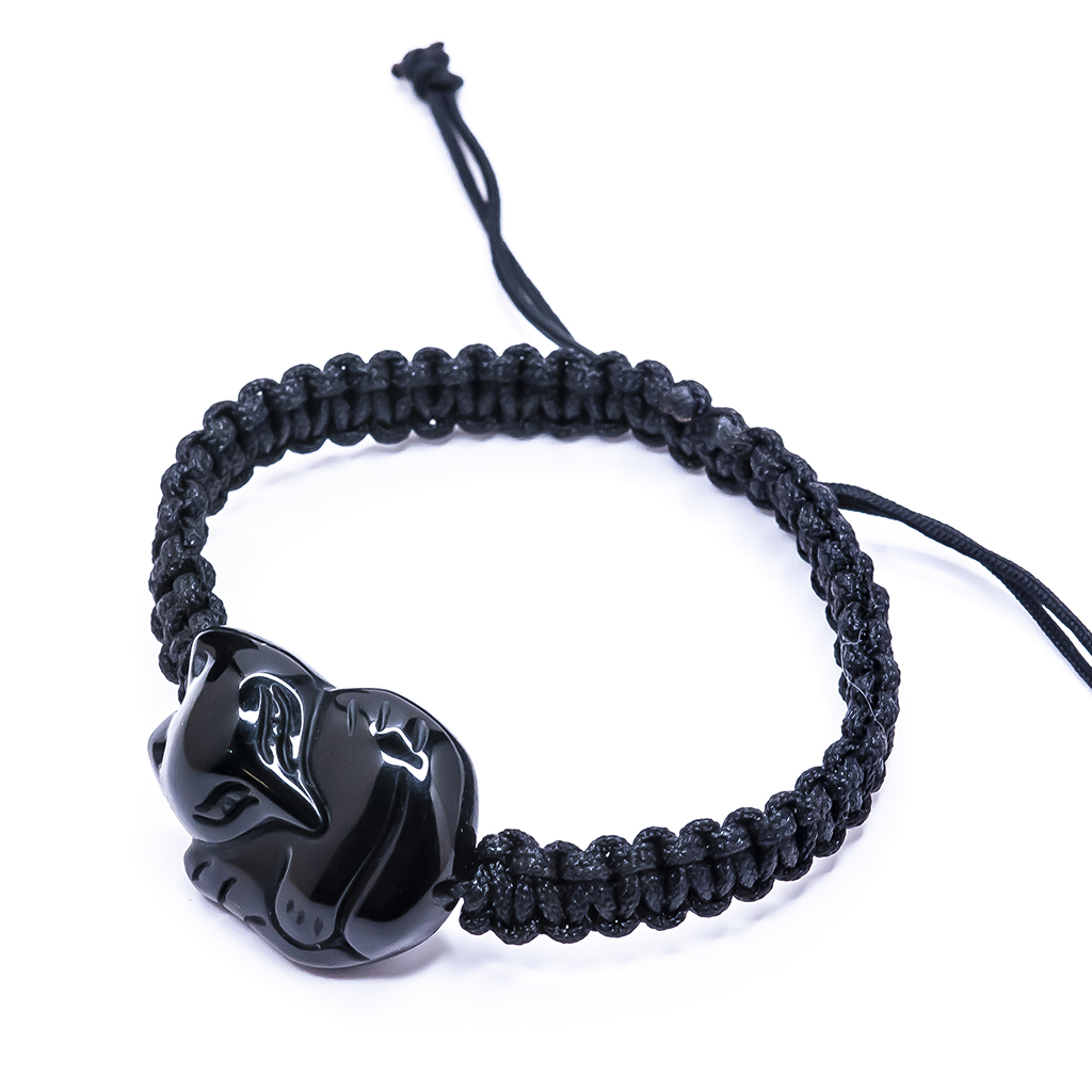 Vòng tay Mala Hồ Ly đá Obsidian Bóng