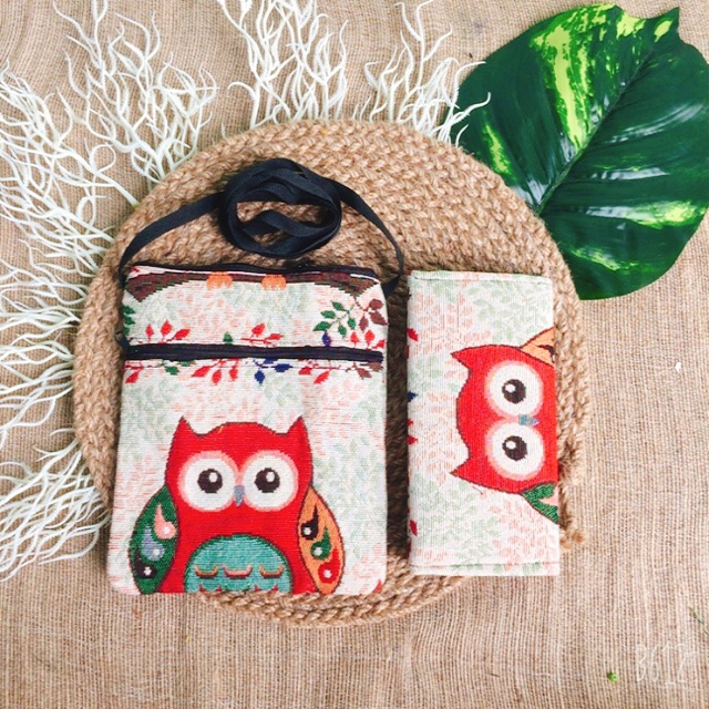 Combo 3 Món Túi Thổ Cẩm Cú Đỏ .