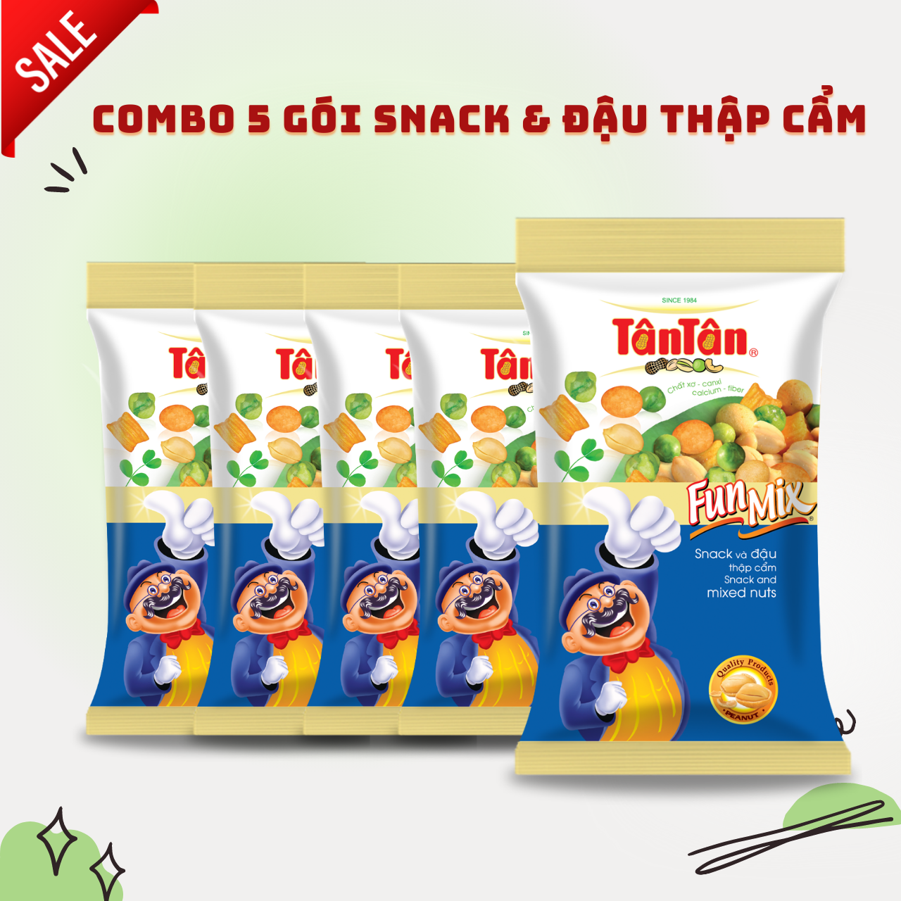 [Giá Ưu Đãi] Snack và Đậu Thập Cẩm Tân Tân 28g - Combo 5 Gói