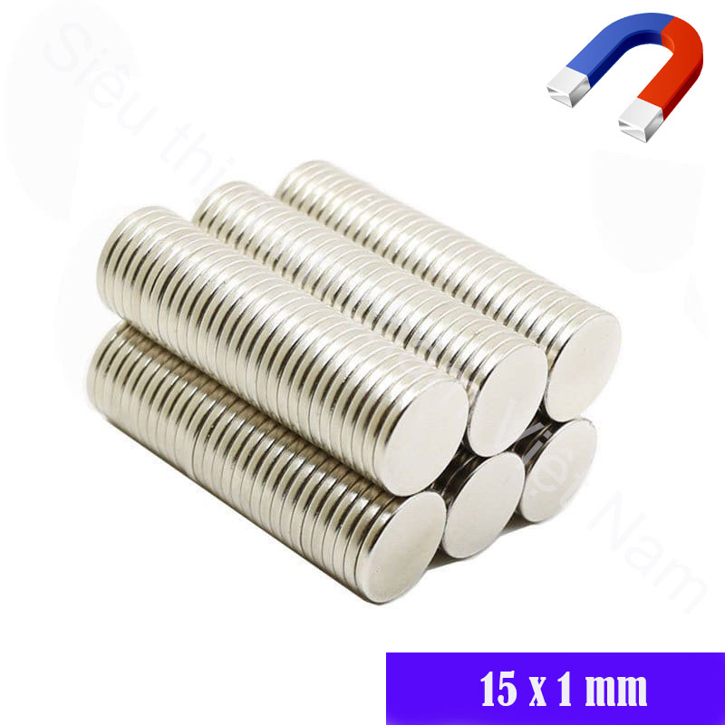 Nam châm trắng đất hiếm tròn 15x1mm siêu hút (set 10v)