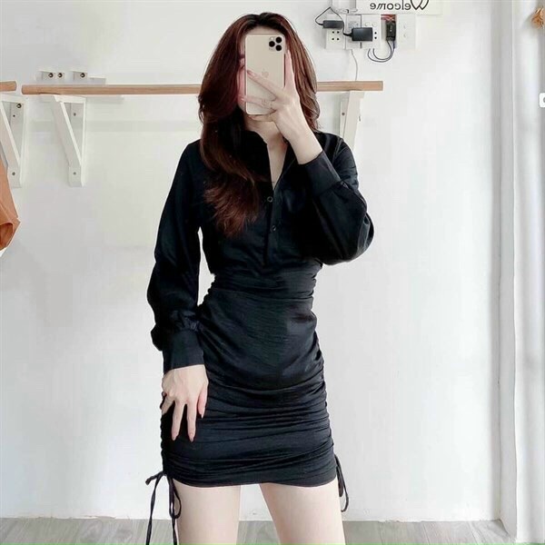 ĐẦM BODYCON TÔN DÁNG ĐI DỰ TIỆC CƯỚI CỰC ĐẸP VỚI THIẾT KẾ CỔ SƠ MI DÀI TAY KÈM TÀ REN PHỐI GÚT, CHẤT VẢI KATE