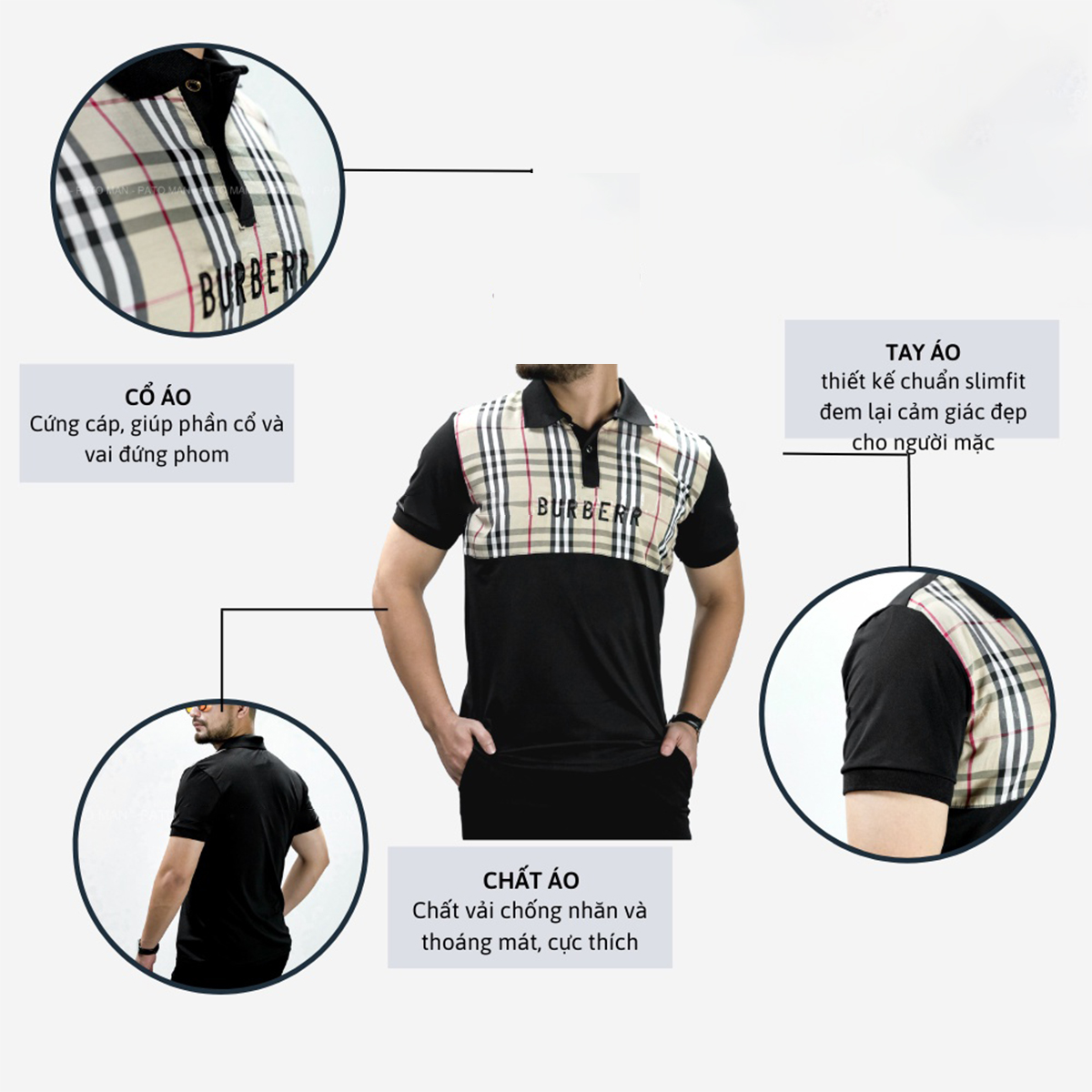Áo polo nam kẻ caro nâu vải cá sấu cotton siêu mát, áo thun cổ bẻ nam chuẩn form