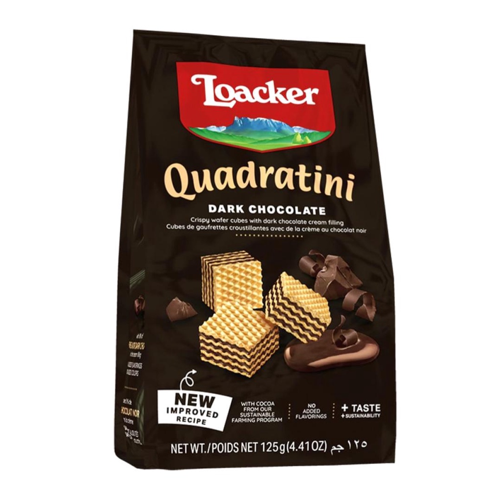 Bánh Xốp Socola Đắng, Quadratini, Dark Chocolate, Crispy Wafer Cubes with Dark Chocolate Cream Filling, 4.41 oz