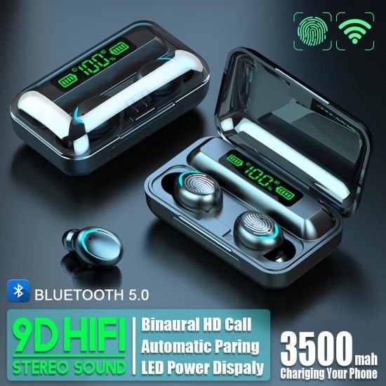Tai nghe bluetooth Yoking F9 -5, Phiên bản tai nghe không dây nâng cấp của tai nghe F9, công nghệ cảm ứng, mở nắp tự kết nối, chống nước, chống ồn, âm thanh HD, kén sạc 2000 mAh kiêm sạc dự phòng