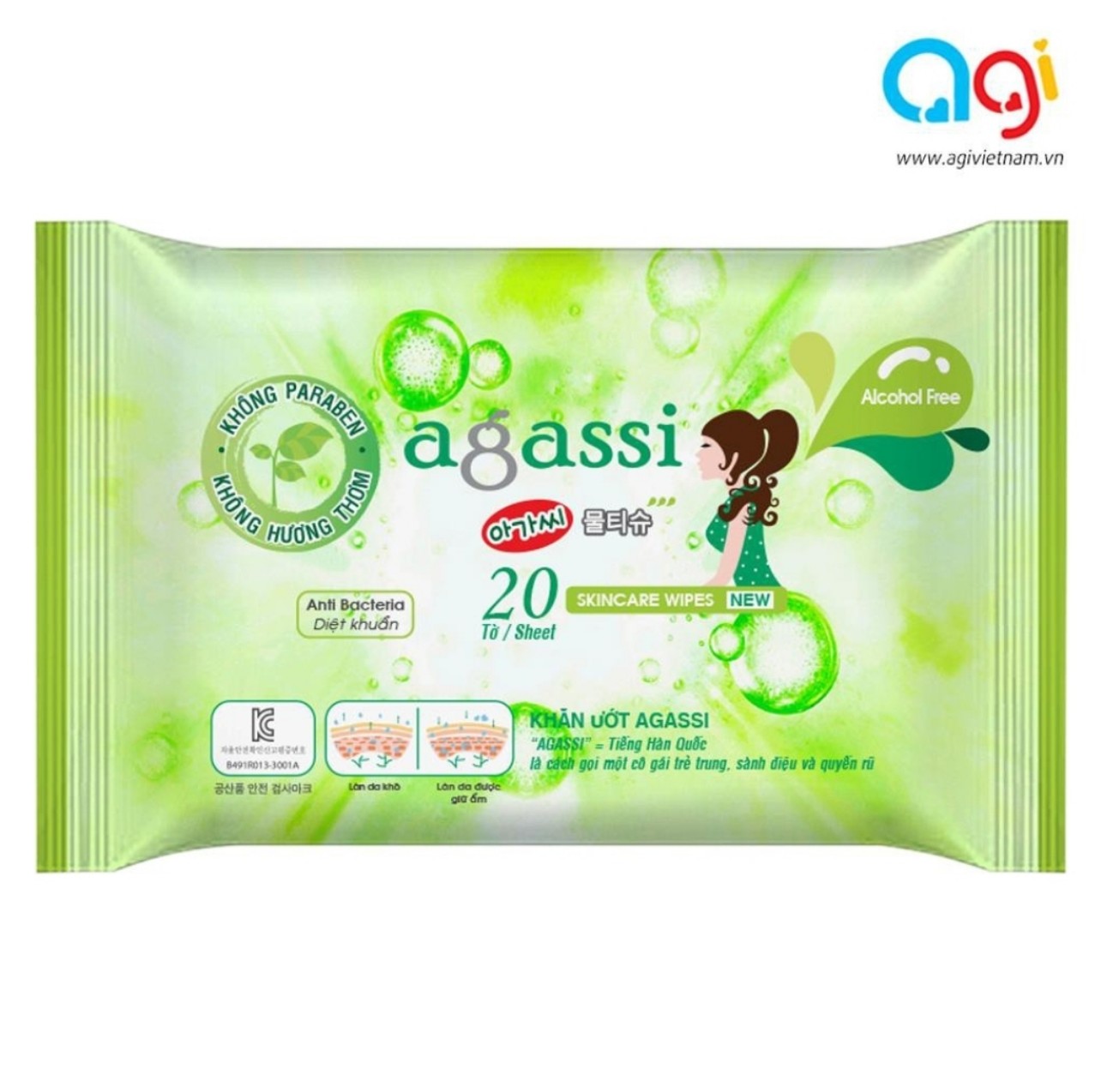 Khăn ướt Agassi 20 tờ không mùi (mua tại ptptshop)