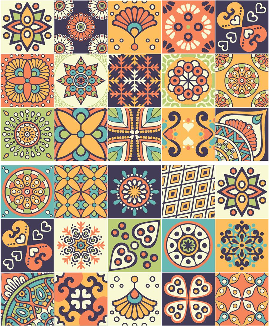 Decal gạch bông Set 30 ô 20cm - NK46 ( cam đoan bán decal nhựa 100%)