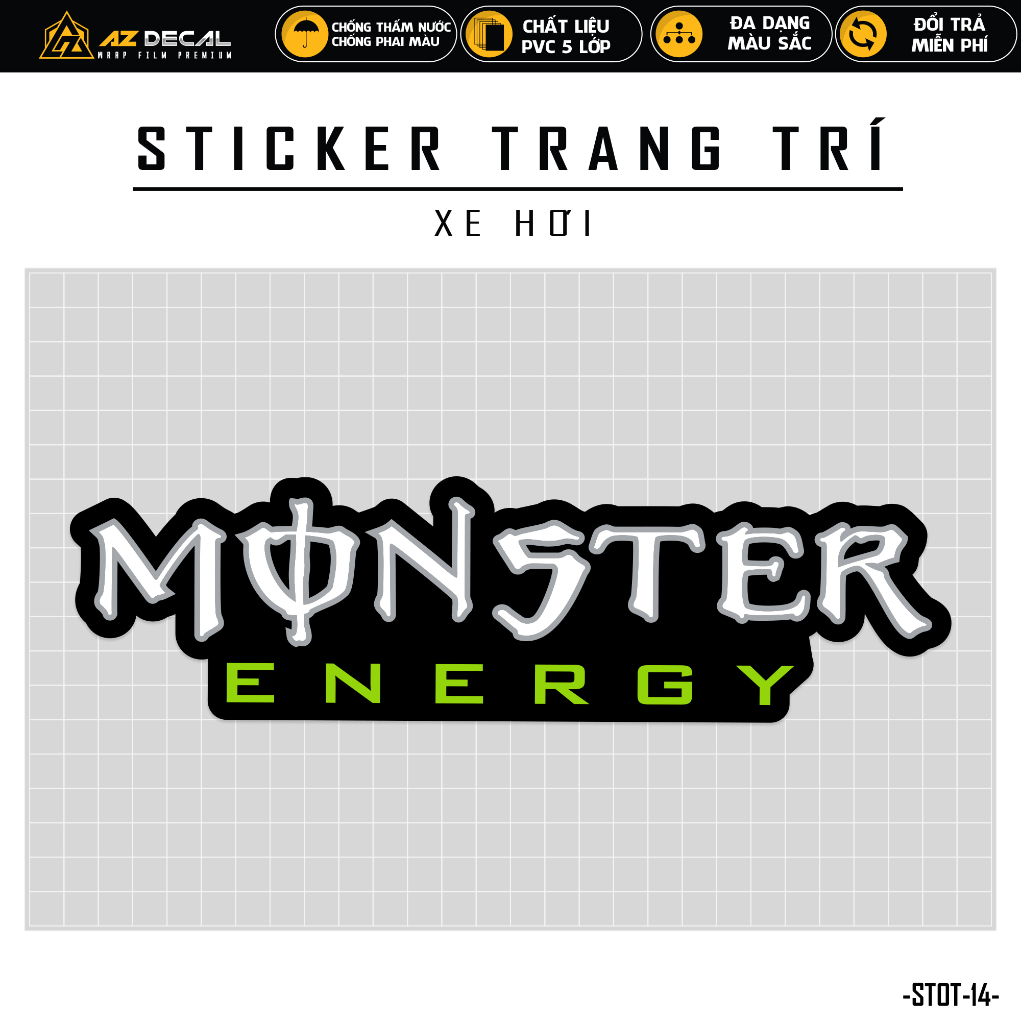 Tem Dán Xe Ô Tô Monster STOT-14 Sticker Oto Xe Hơi Dán Sườn Capo Cản Sau