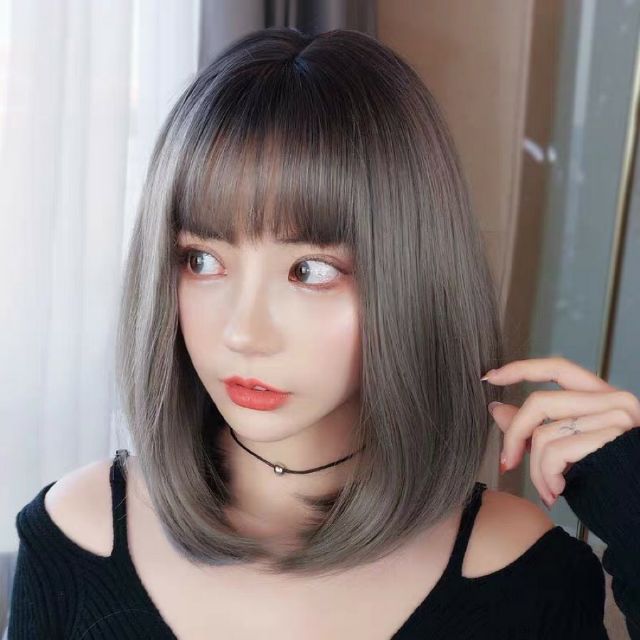 Tóc giả nữ đẹp 😚FREESHIP😚 Tóc giả nguyên đầu cúp omber xám mã h6119