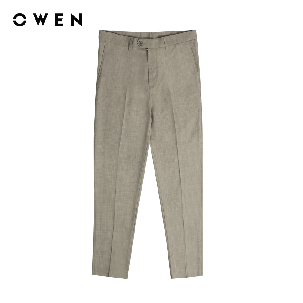 Owen - quần tây carrot fit qcat220186 màu be chất liệu polyester-rayon-spandex