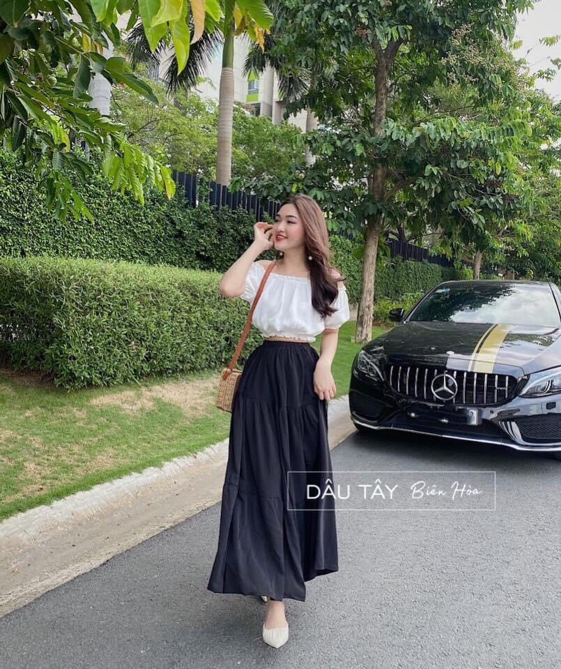 Sét áo trễ vai phối chân váy dài đi biển đi chơi dễ thương TTSA0309