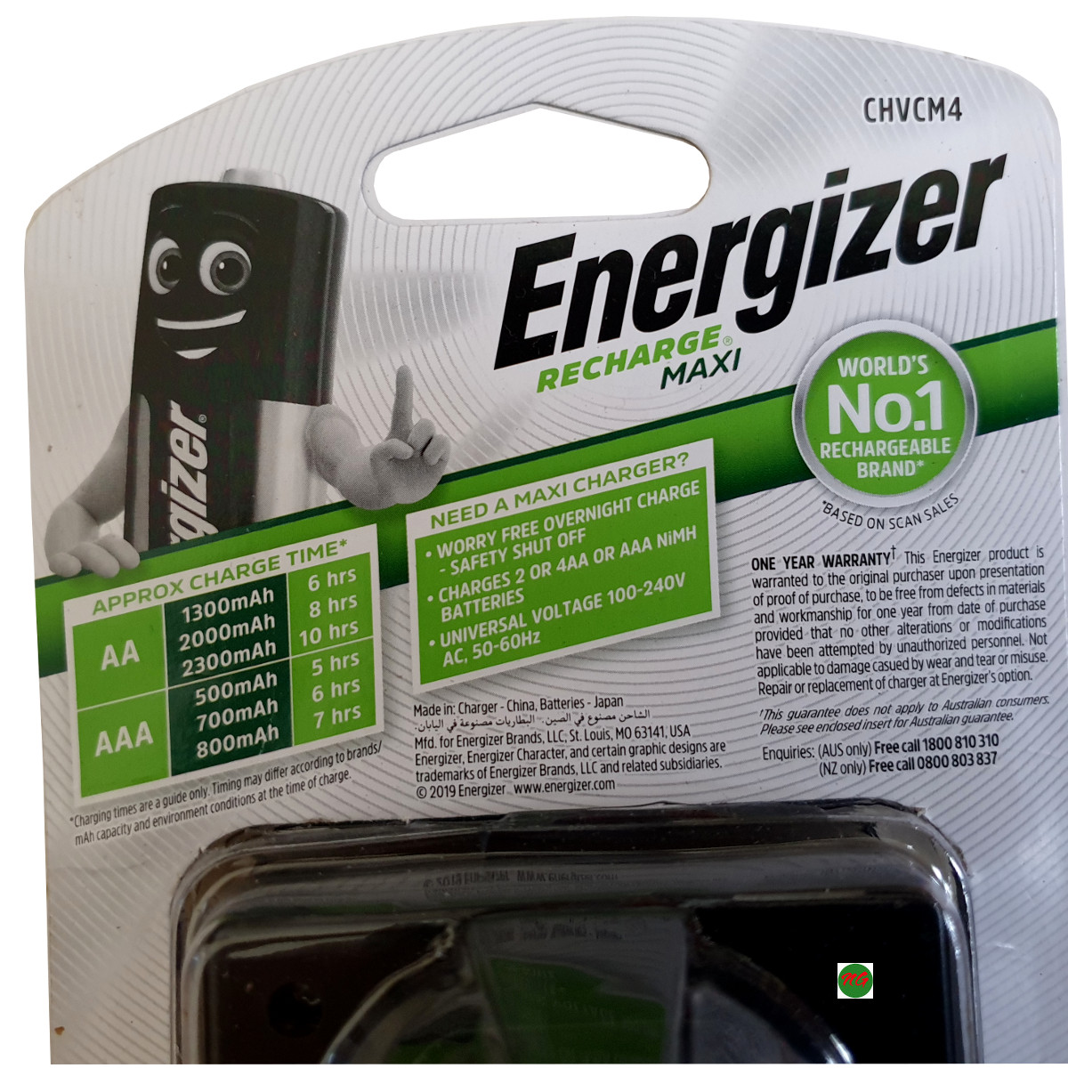 Máy sạc 4 hộc không pin ( CHVCM4 ) Energizer dùng cho pin sạc AA ( 2A) hoặc AAA ( 3A)