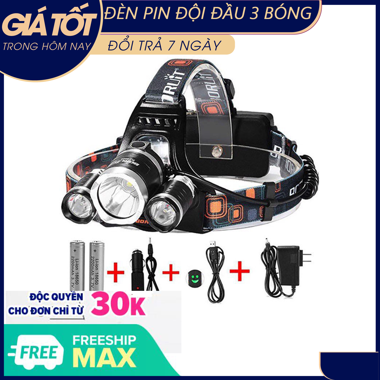Đèn bin đội đầu, đèn đeo trán siêu sáng -đèn pin đội đầu 5 bóng-đèn pin đội đầu 3 bóng-đèn pin đội đầu 8 bóng- đèn pin đội đầu siêu sáng- đèn pin đội đầu 3 bóng- 5 bóng - 8 bóng -tặng kèm 2 pin sạc