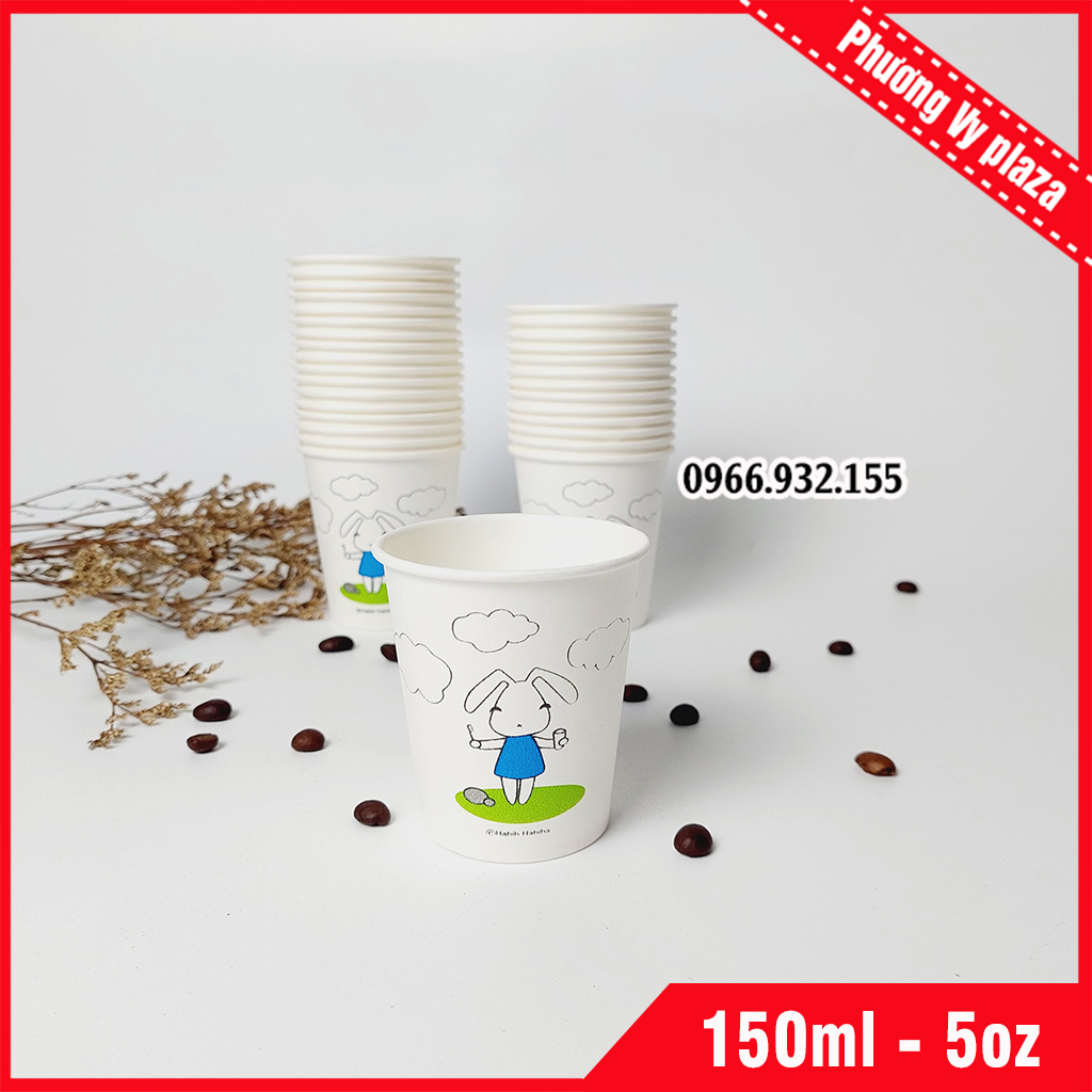 50 Chiếc Cốc Giấy 150ml - 5oz Thỏ Rabit Ly Giấy NHẬP KHẨU HÀN QUỐC