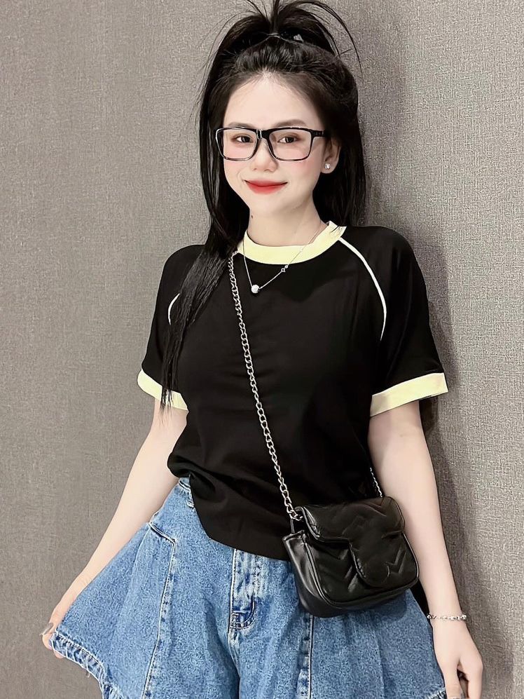 Áo thun nữ dáng ôm nhẹ babytee một sọc trước ( mã một sọc viền 787 )