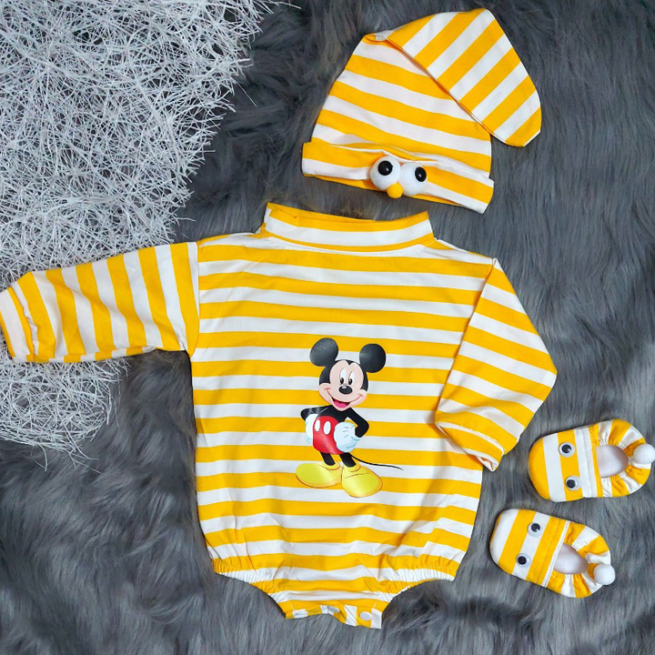 [HCM]SÉT BODY 3 MÓN BÉ TRAI SỌC MICKEY VÀNG