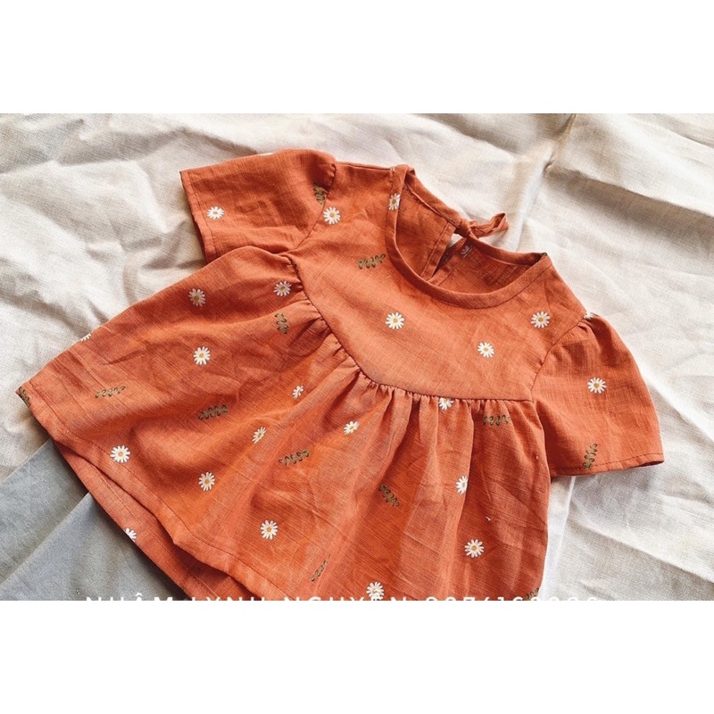 vải thô linen hoa cam đất