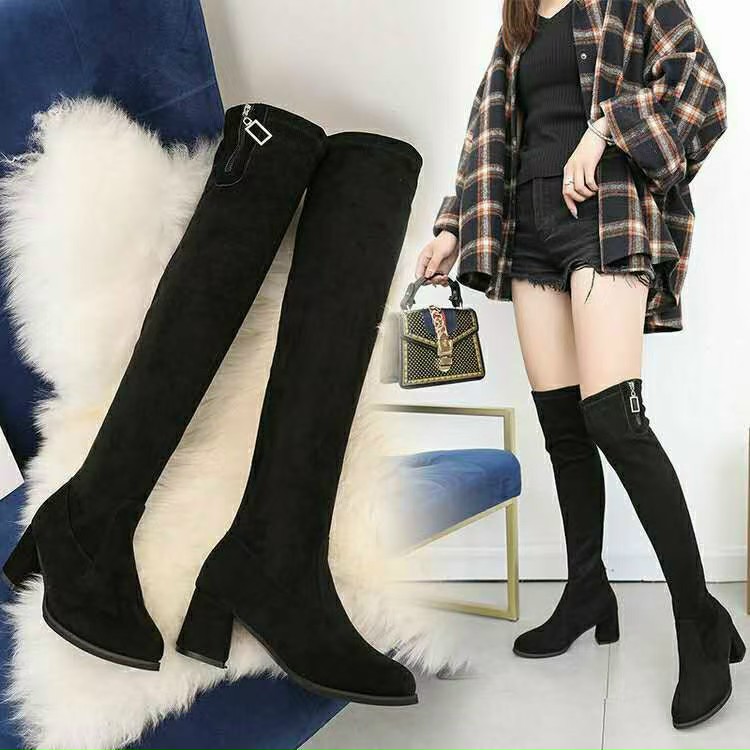 Bốt đùi gót vuông khóa cạnh