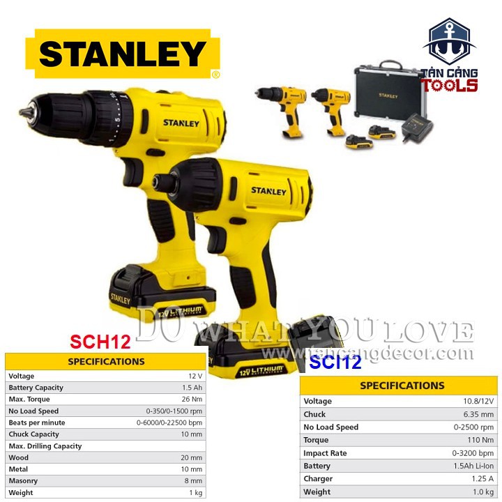 [Trả góp 0%] Combo Máy Khoan Máy Bắt Vít Dùng Pin Stanley 12V SCHI121S2FK