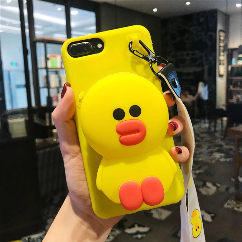 [ IPHONE] Ốp Silicon Ví Hình Thú - Kèm Dây Đeo