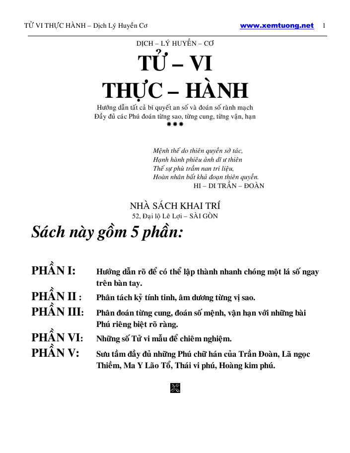 Sách Tử Vi Thực Hành Dịch Lý Huyền Cơ