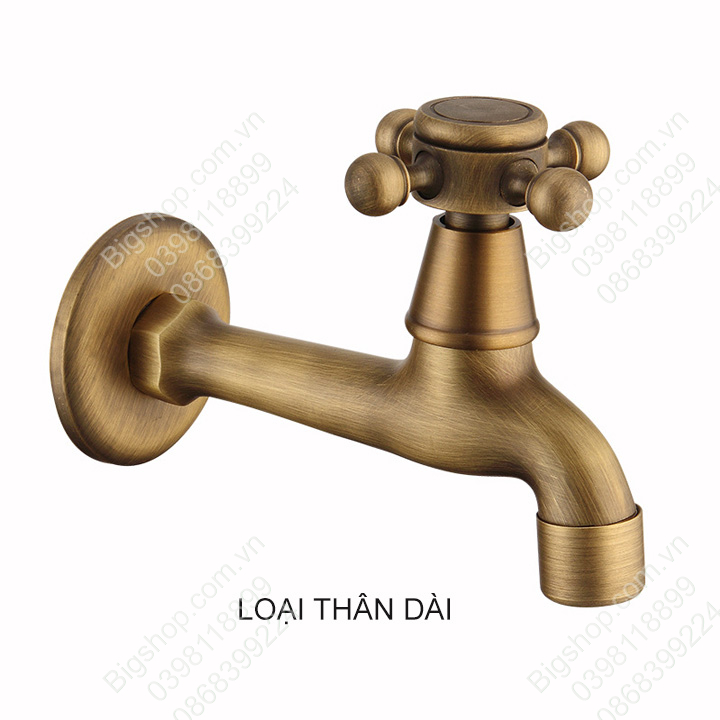 Vòi nước lạnh gắn tường phong cách cổ điển làm bằng đồng, đầu vòi tạo bọt chống nước bắn