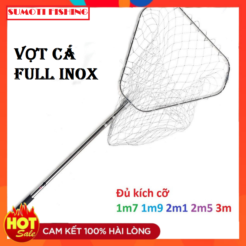 Vợt vớt cá inox vành tam giác đủ size - 1m5, 1m9, 2m5,3m0 - vợt cá inox, vợt cá gấp gọn, vợt cá tam giác đồ câu 247