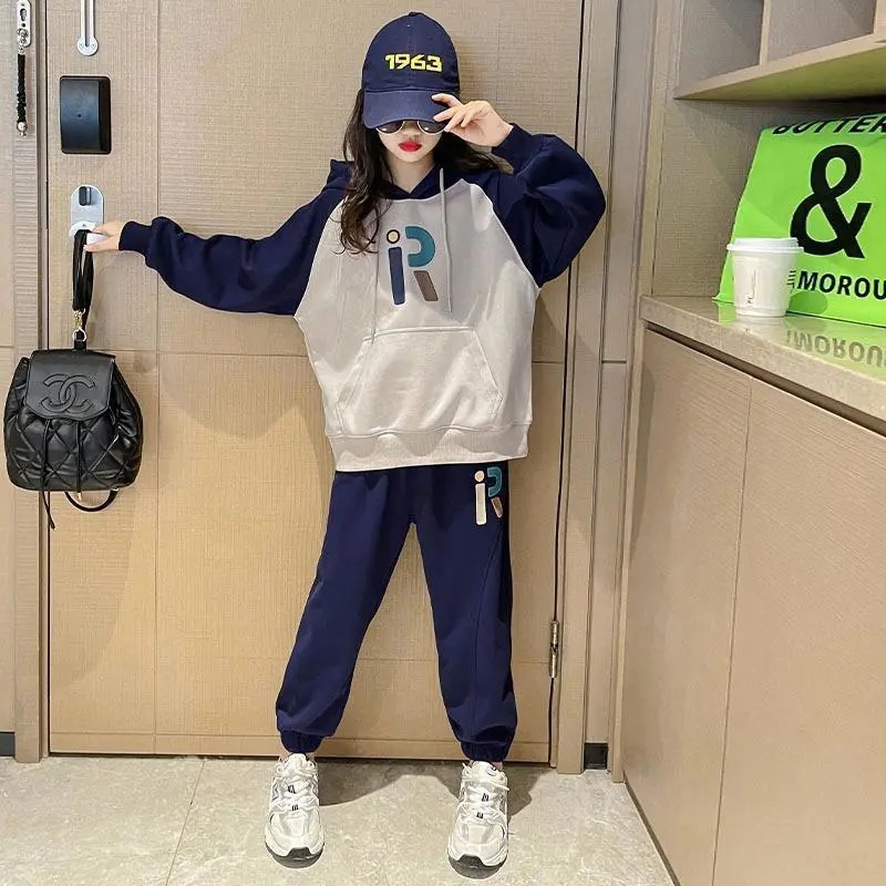 Bộ quần áo hoodie thu đông bé gái 18-48kg từ 4-14 tuổi mẫu R. Đồ bộ bé gái, set bộ bé gái, bộ quần áo thu đông cho bé