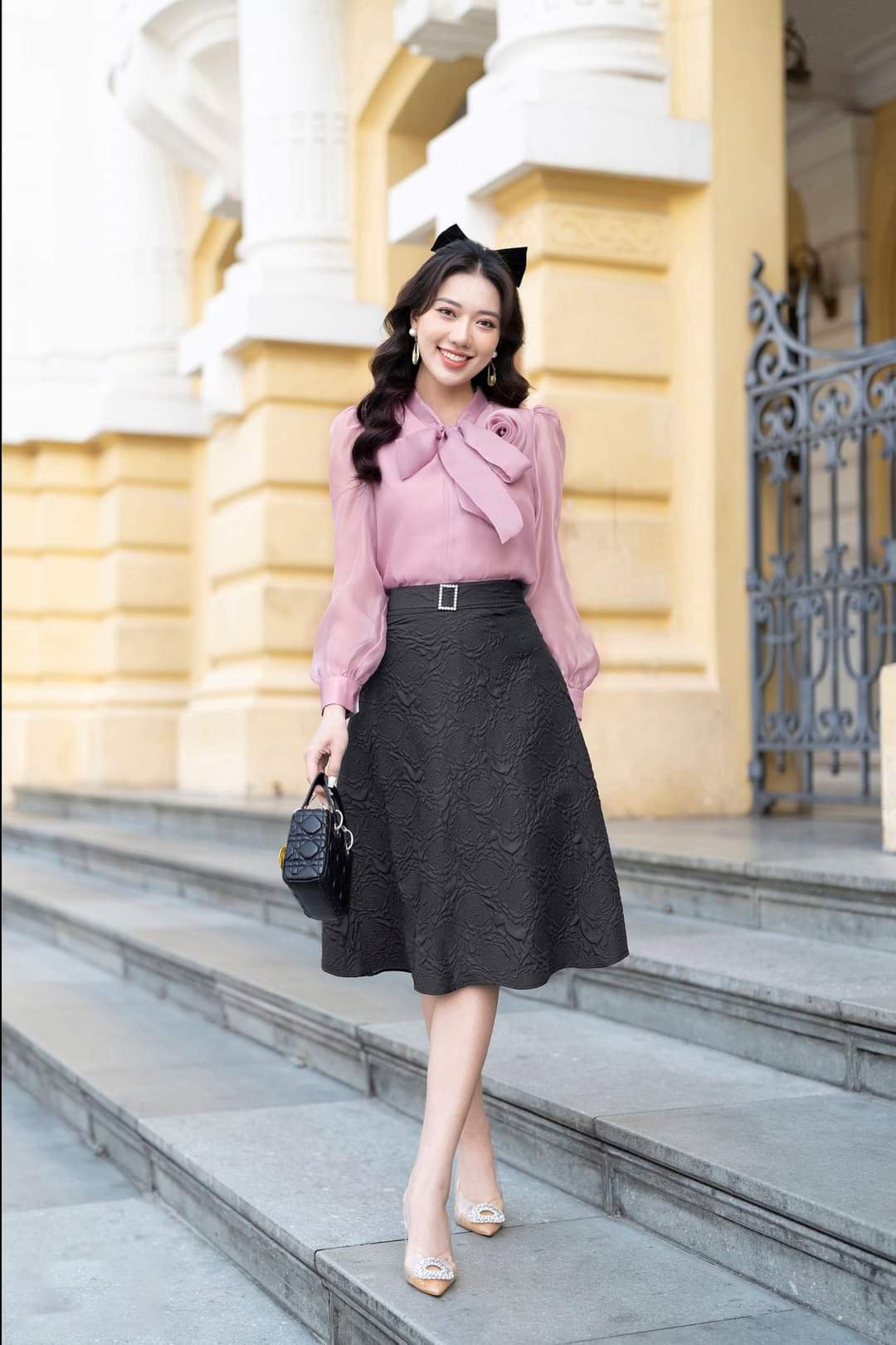 Chân Váy Midi Nữ Dáng Dài Vân Gấm Công Sở Nữ Tính Thanh Lịch   (KÈM QUÀ TẶNG)