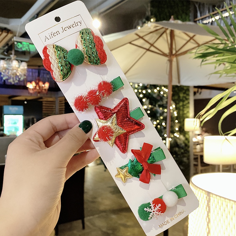 Set 5 Kẹp Tóc Giáng Sinh Noel Cho Bé