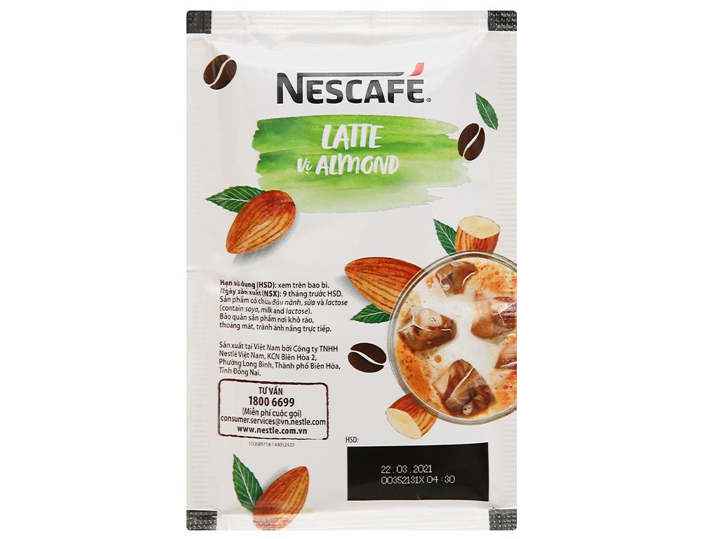 Cà phê sữa hạt NESCAFÉ Latte Sữa Hạt Vị Hạnh Nhân (Hộp 10 gói x 24g)
