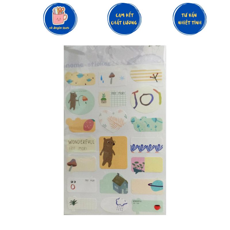 Set 3 Tờ Nhãn dán tên, name sticker mẫu dễ thương
